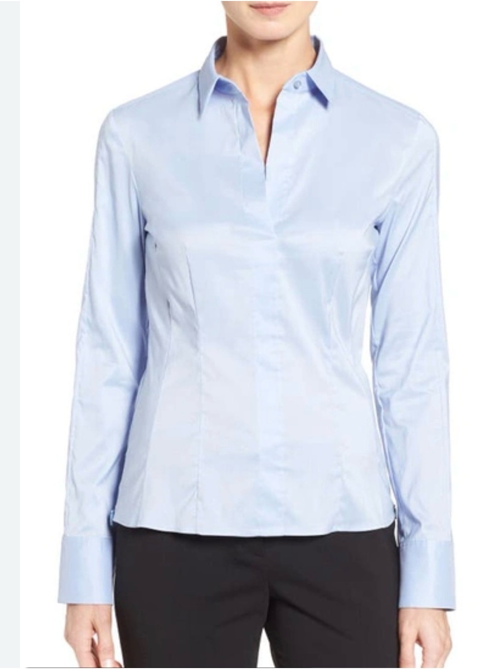 BOSS Hugo Boss Bashina Stretch Poplin Blouse Women US 14 Light Blue Side Zip